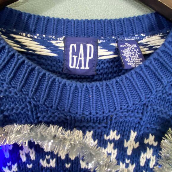 GAP‎ Chunky Knit Holiday Light Up Sweater Ugly Christmas 1986-2016 Blue & White - Picture 6 of 10